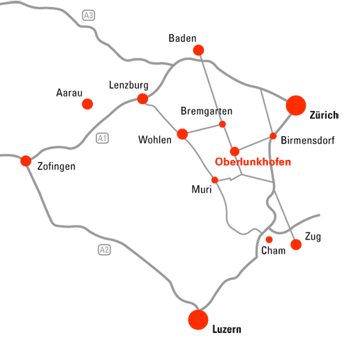 Zufahrtsplan der Gemeinde Oberlunkhofen